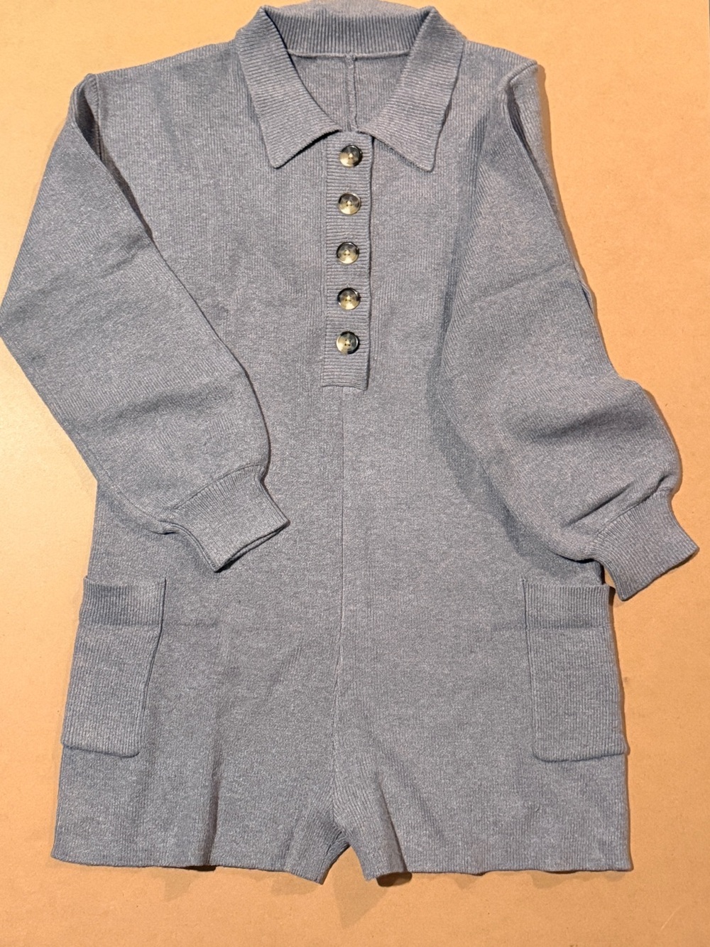 Long-Sleeve Sweater Romper in Gray